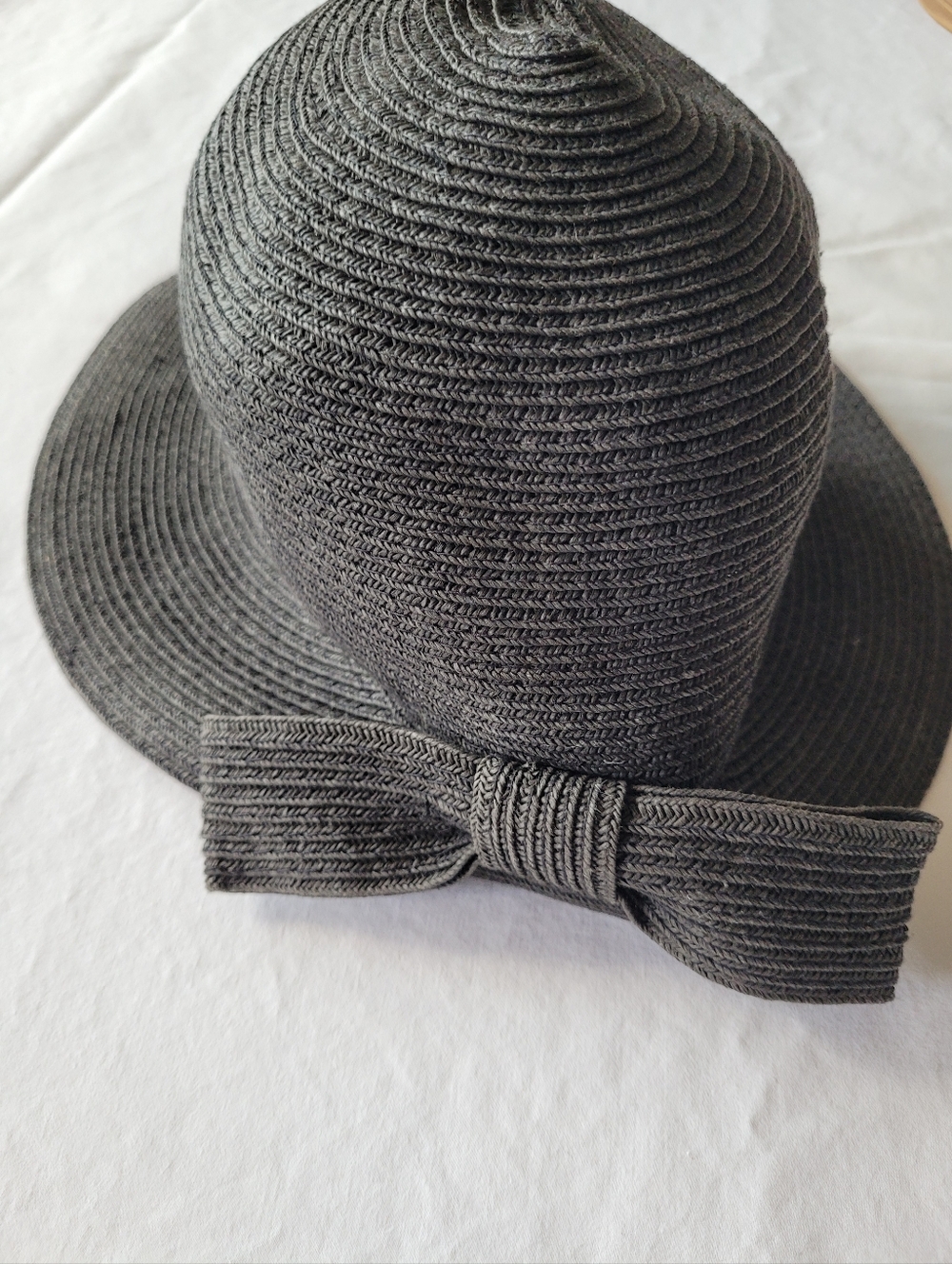Charter Club Women’s Black Straw Sun Hat with Bow